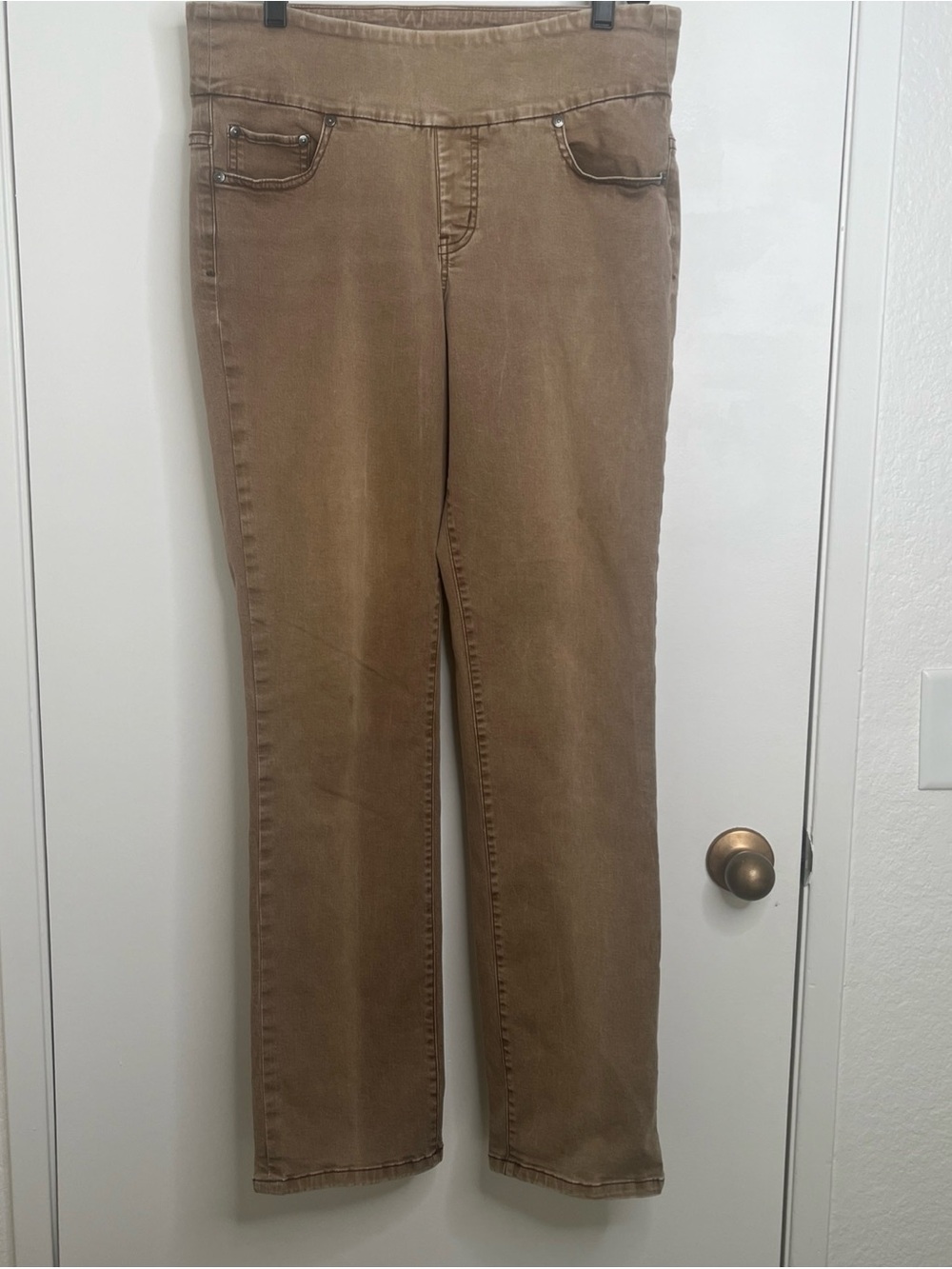 Jag Jeans Womens Size 14 Pull On High-Rise  Straight Leg Stretch Tan 5 Pockets